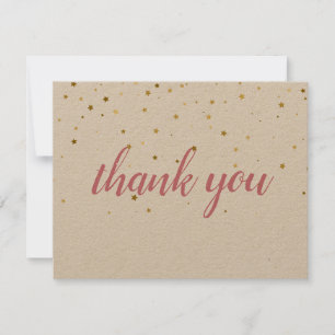 Gold Stars Pink Script Rustic Thank You Discount