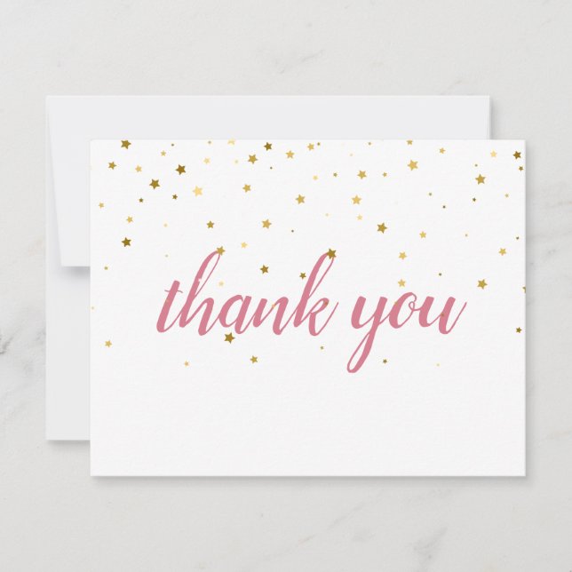 Gold Stars Pink Watercolor Thank You Discount (Front)