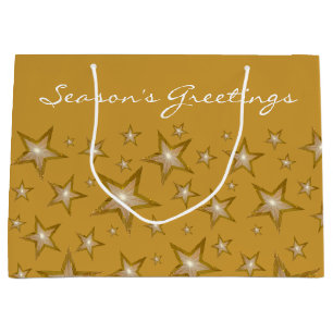 Gold Stars print Season's Greetings gold large Gift Bag