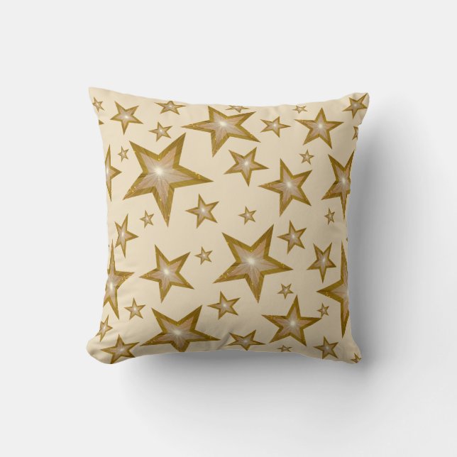 "Gold" Stars printed throw pillow square cream (Front)