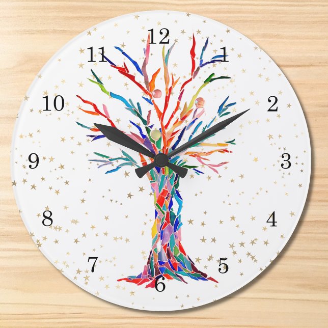 Gold Stars Rainbow Colours Tree of Life Large Clock (Creator Uploaded)