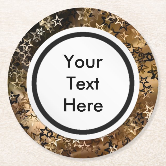 Gold Stars Round Paper Coaster (Front)