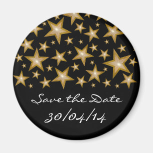 Gold Stars 'Save the Date' fridge magnet black