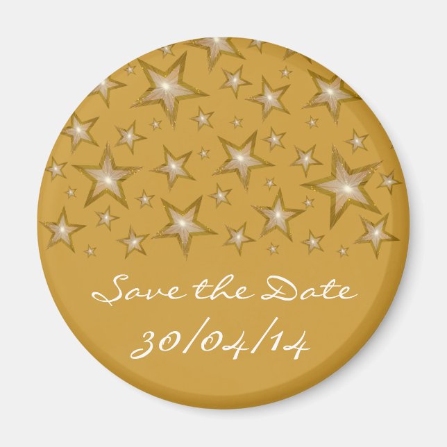Gold Stars 'Save the Date' fridge magnet gold (Front)