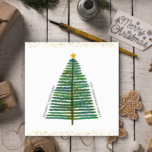 Gold Stars Scandi Scandinavian Christmas Tree Holiday Card