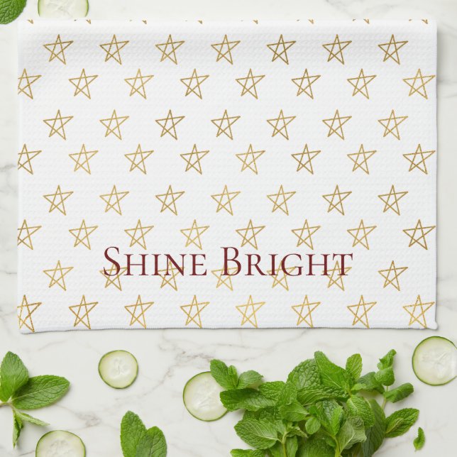 Gold Stars Shine Bright Tea Towel (Folded)