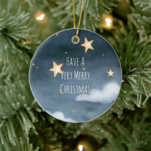 Gold Stars Sky Clouds Snowflake Christmas Ceramic Tree Decoration