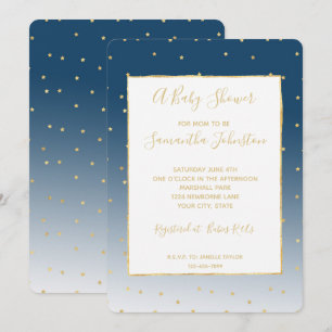 Gold Stars Sky Shine Bright Ombre Baby Shower Invitation