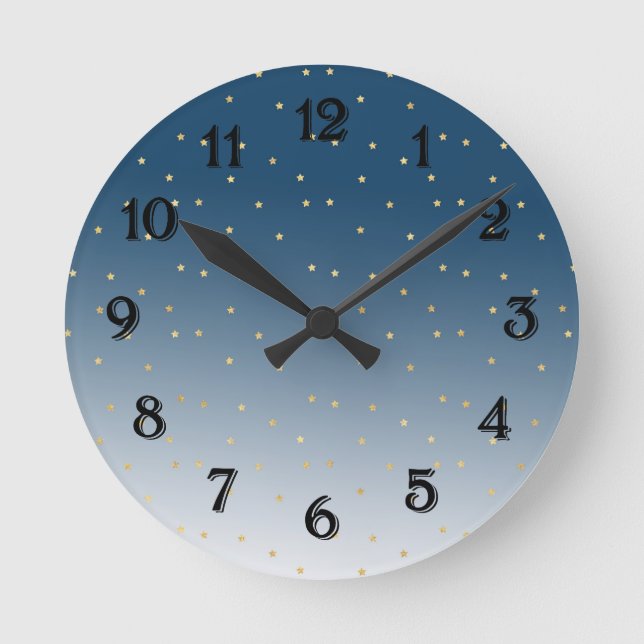 Gold Stars Sky Shine Bright Ombre Round Clock (Front)