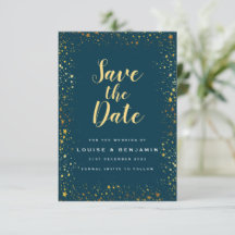 Gold Stars Sparkle Save The Date Card