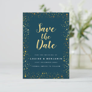 Gold Stars Sparkle Save The Date Card