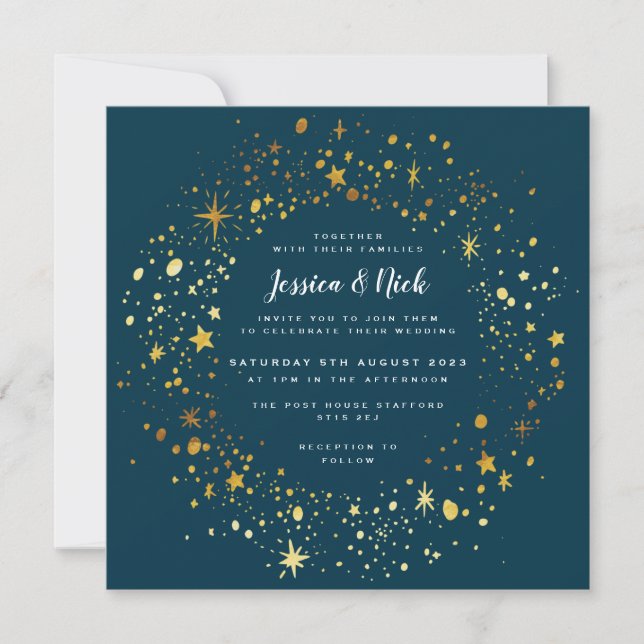 Gold Stars Sparkle Wedding Invitation (Front)