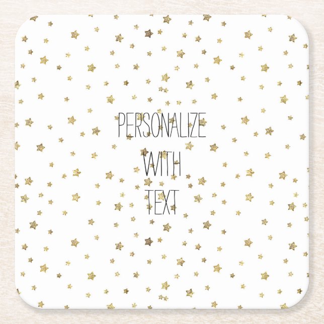 Gold Stars Square Paper Coaster (Front)