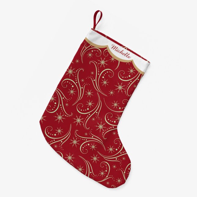 Gold Stars Swirl Personalised Small Christmas Stocking (Front (Hanging))