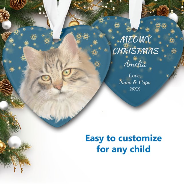 Gold Stars Tabby Cat Grandchild Blue Ornament (Creator Uploaded)