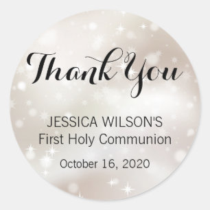 Gold Stars Thank You First Holy Communion Classic Round Sticker