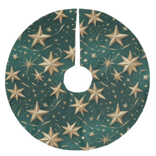 Gold Stars Tree Skirt   Dark Green Elegant Decor