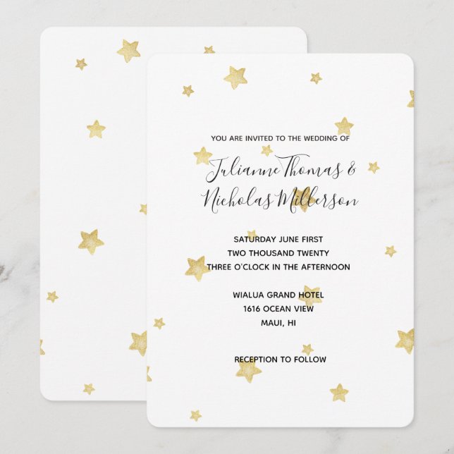 Gold Stars Wedding Invites (Front/Back)