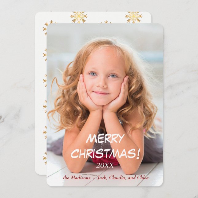 Gold Stars White Modern Christmas Holiday Card (Front/Back)