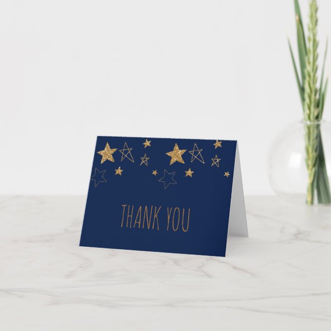 Gold Stars with Blue Thank You Card (Front)
