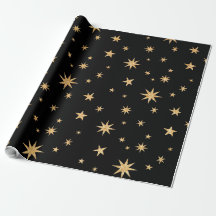 Gold Stars Wrapping Paper - Black Background