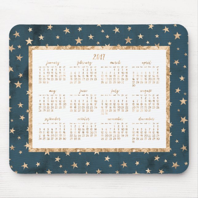 Gold Stars Yearly 2017 Calendar Mouse Pad Midnight (Front)