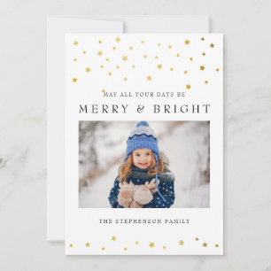 Gold Start Merry and Bright Photo Holiday Card