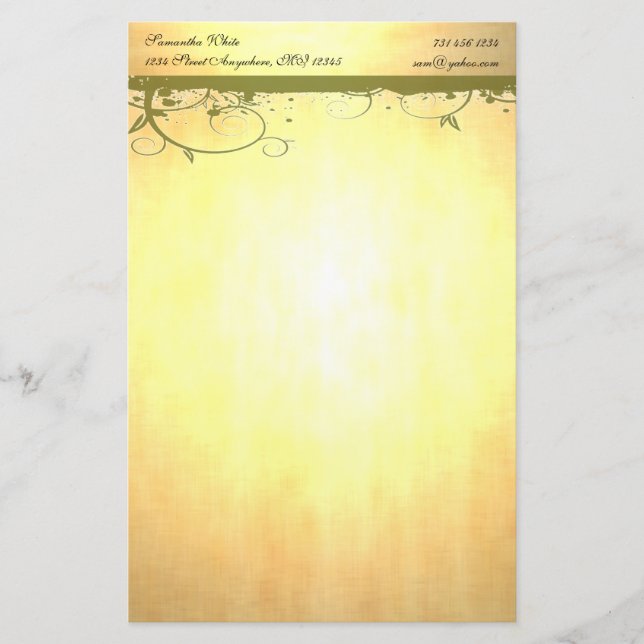 Gold Stationery with Green Swirls (Front)