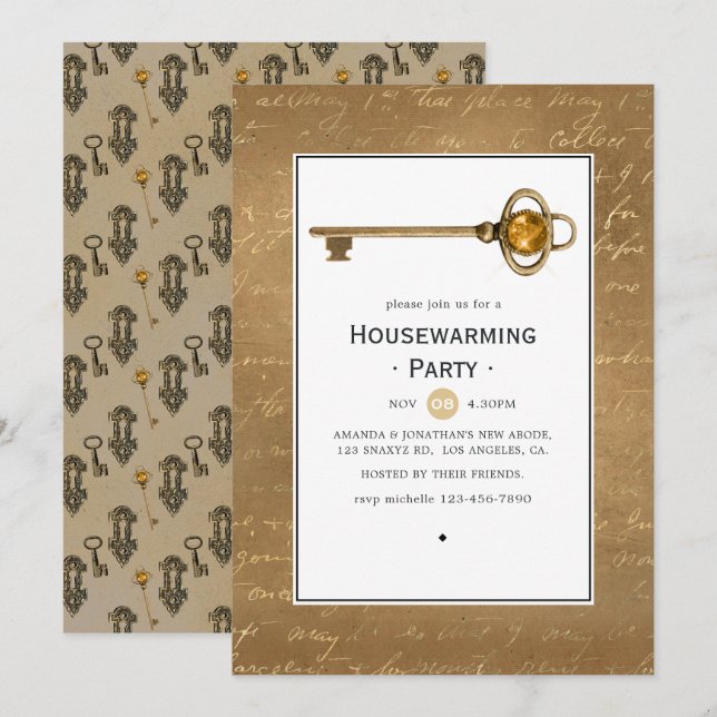 Gold Steampunk Housewarming Party Invitation (Front/Back)