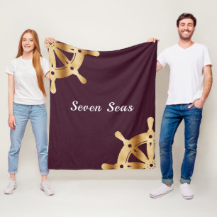 Gold steering wheels yacht boat burgundy name fleece blanket