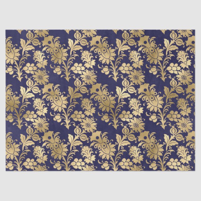 Gold Stencil Flowers on Purple Decoupage Tissue Paper (Front)