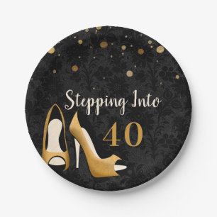 Gold Stepping into 40 Woman's Birthday Party Paper Plate