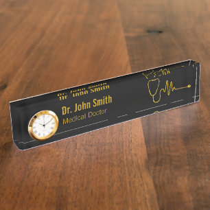 Gold Stethoscope ECG Wave EKG Line Medical Luxury Nameplate