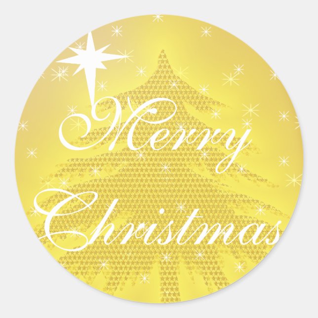 Gold Sticker Gold Christmas Tree with Stars (Front)