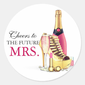 Gold Stiletto Pink Champagne Lipstick Bachelorette Classic Round Sticker