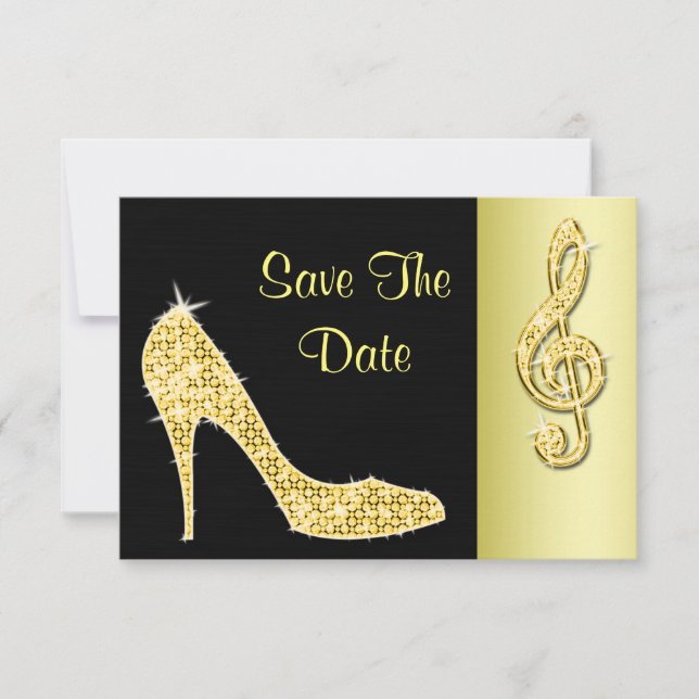 Gold Stiletto & Treble Cleft 16th Save The Date (Front)