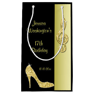 Gold Stiletto & Treble Cleft 17th Birthday Party Small Gift Bag