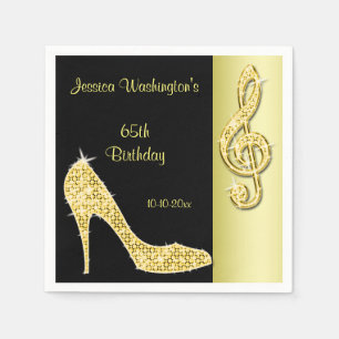Gold Stiletto & Treble Cleft 65th Birthday Napkin