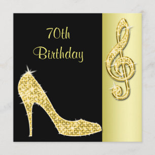 Gold Stiletto & Treble Cleft 70th Birthday Invitation
