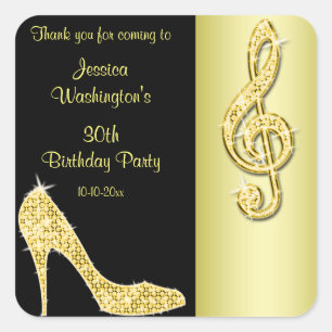 Gold Stiletto & Treble Cleft Birthday Thank You Square Sticker