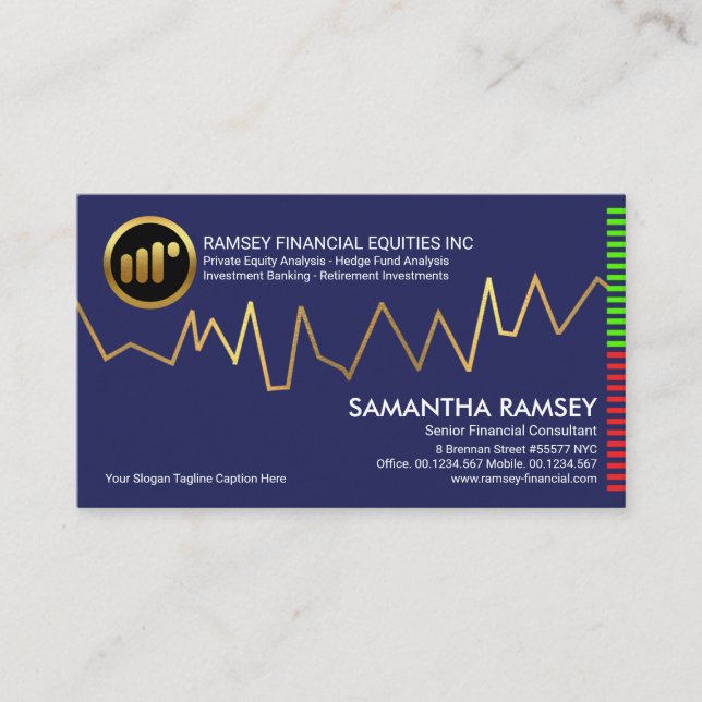 Gold Stock Graph Financial Investment Advisor Business Card (Front)