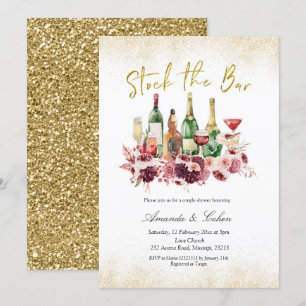 Gold Stock the Bar Couple Shower Invitation