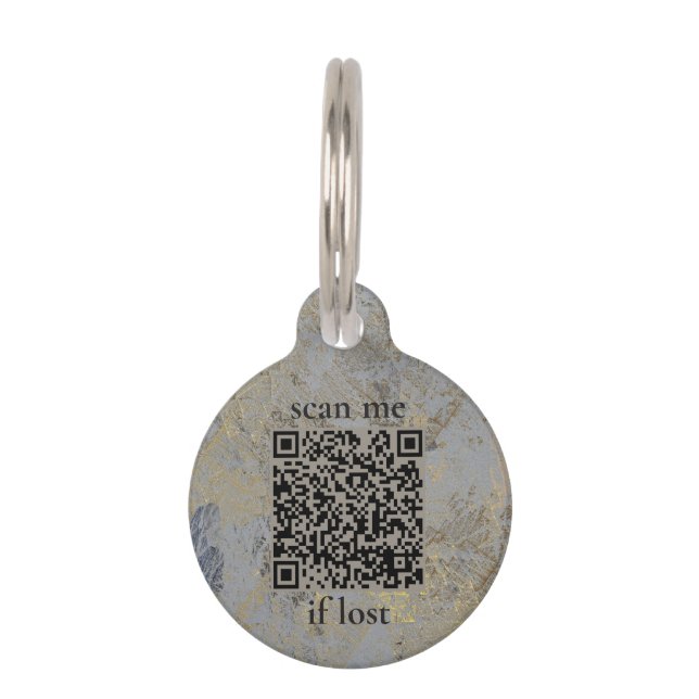 Gold Stone Marble QR Code Pet ID Tag (Front)