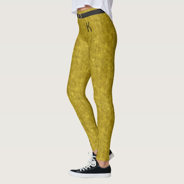 Gold Stonewashed Denim Jeans Monogram customised Leggings (Left)