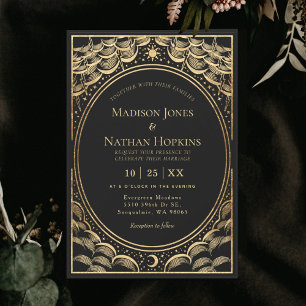 Gold Stormy Tarot Card  Vintage Wedding Invitation