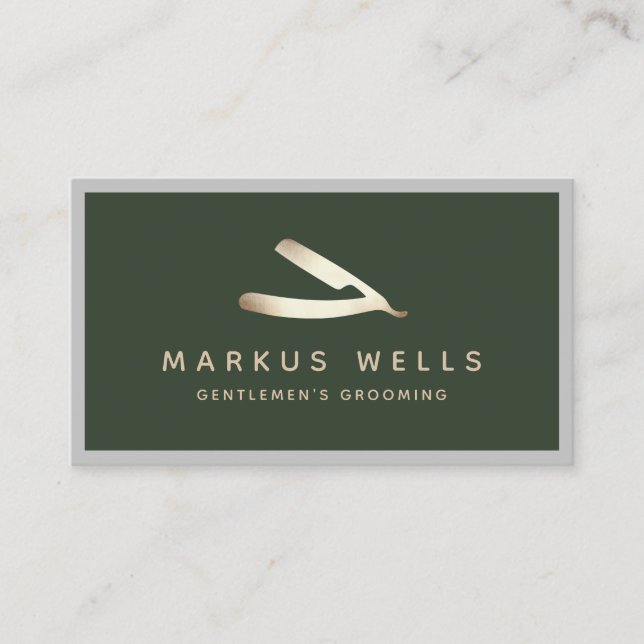 Gold Straight Razor Barbershop Master Barber Business Card (Front)