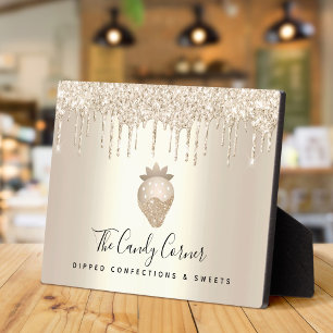 Gold Strawberry Glitter Drips Sweets Chef Dessert Plaque