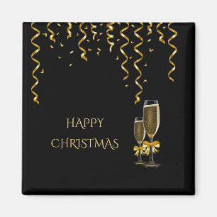 Gold Streamers & Champagne Christmas Magnet