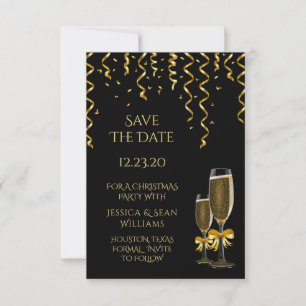 Gold Streamers & Champagne Christmas Save The Date
