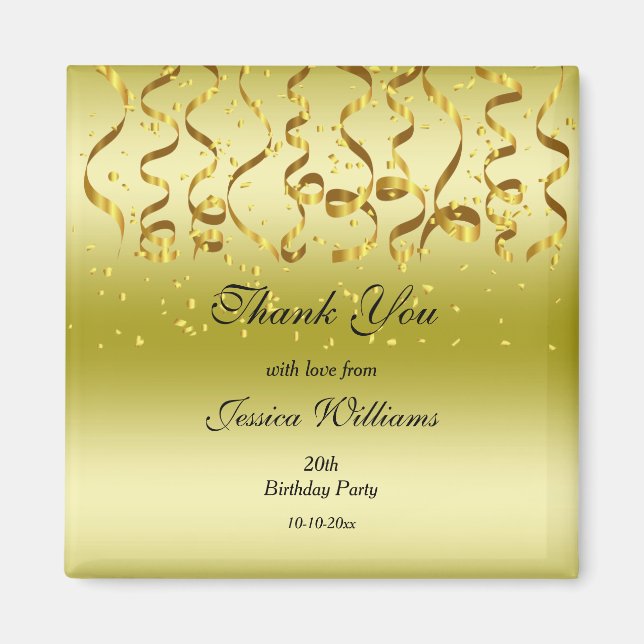 Gold Streamers & Confetti Birthday Party   Magnet (Front)